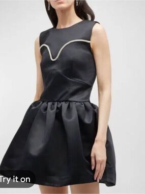 Tanya Taylor Black Noaki Fit-and-Flare Dress with sparkle trim size 6 #1277